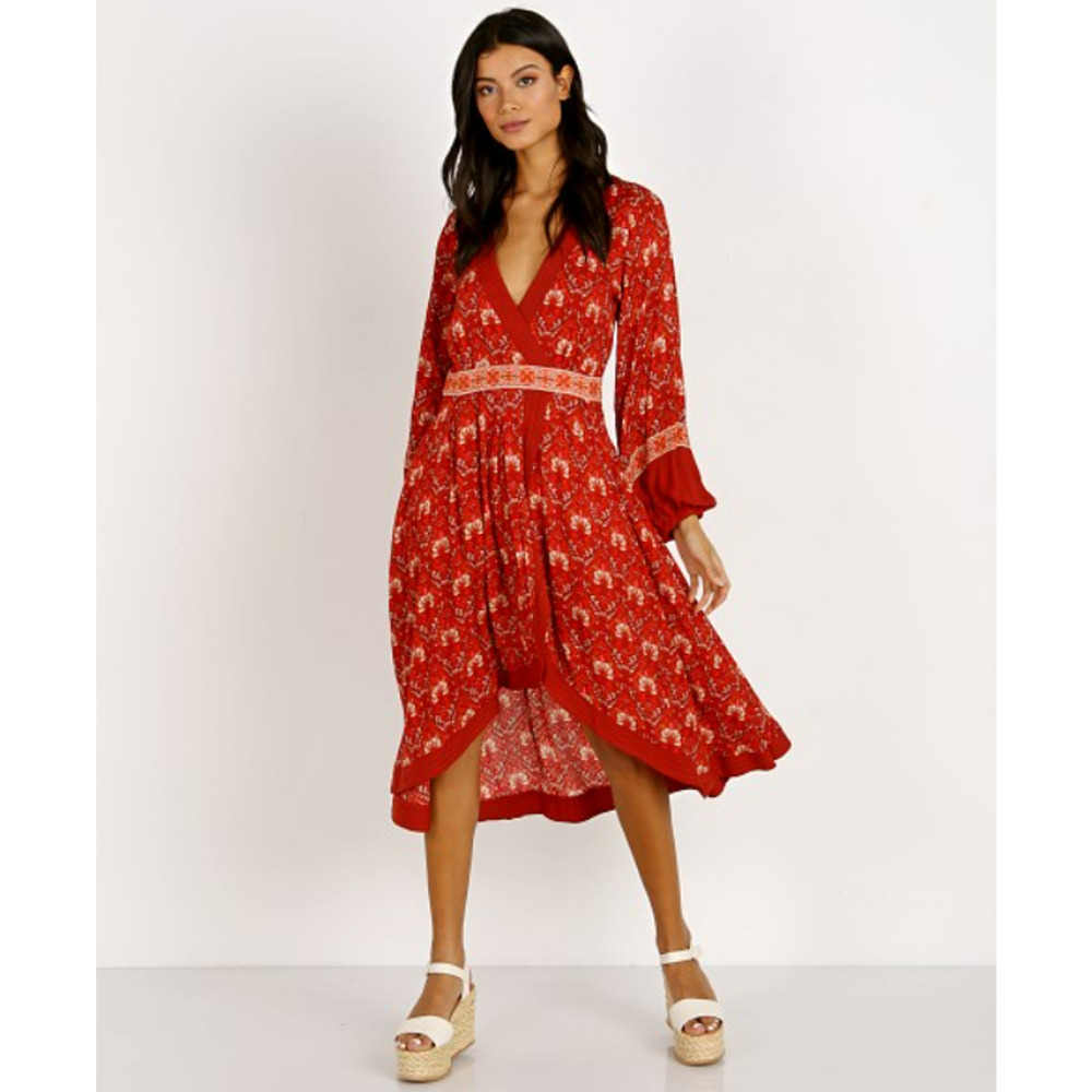 NWT Spell & The Gypsy Women's‎ Red Copper Jewel Soiree Midi Dress Size XS